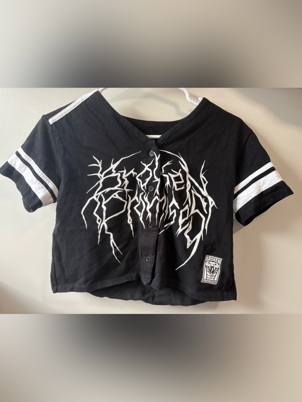 Broken Promises Black Graphic Button-Front Jersey